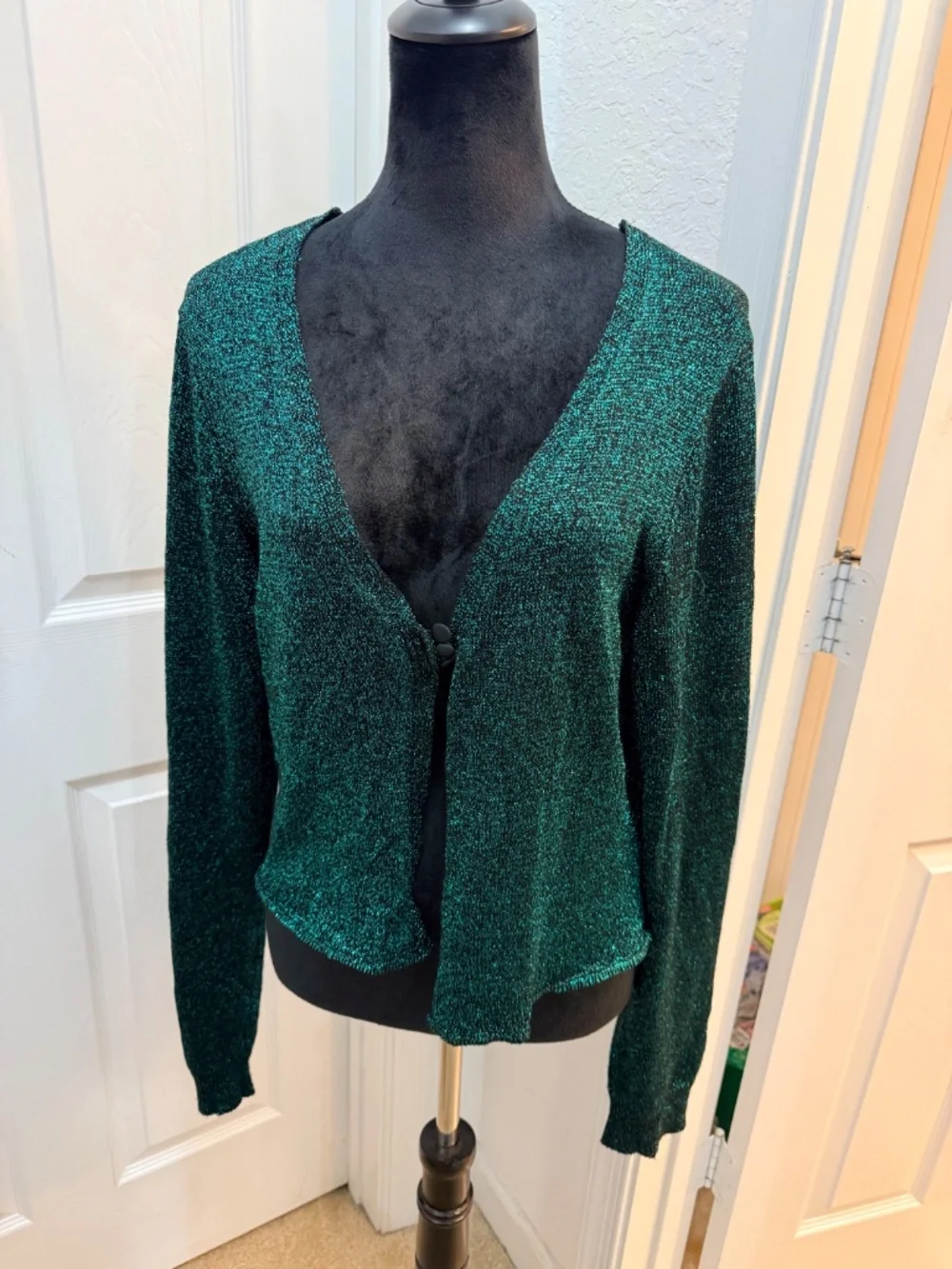 Free People Emerald Sparkle Boho Top XL Glam Party‎ Knit